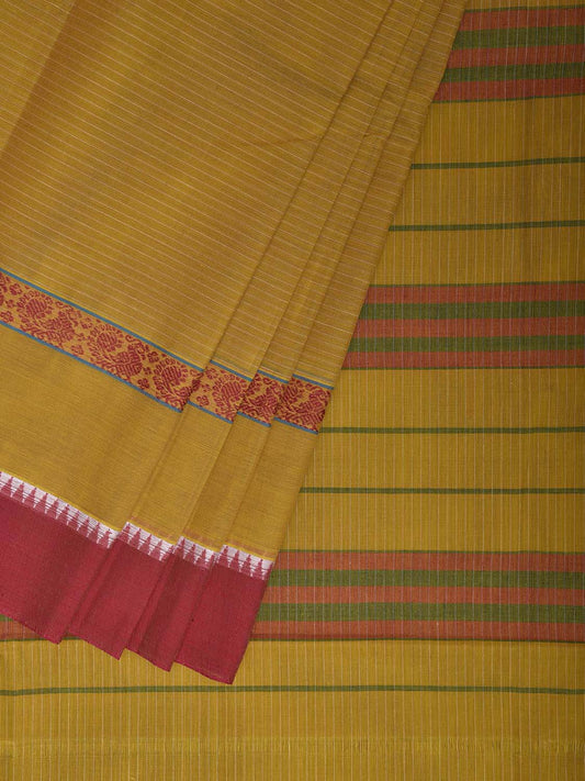 Olive and Red Narayanpet Cotton Saree with Strips and Big Border Design No Blouse np1208