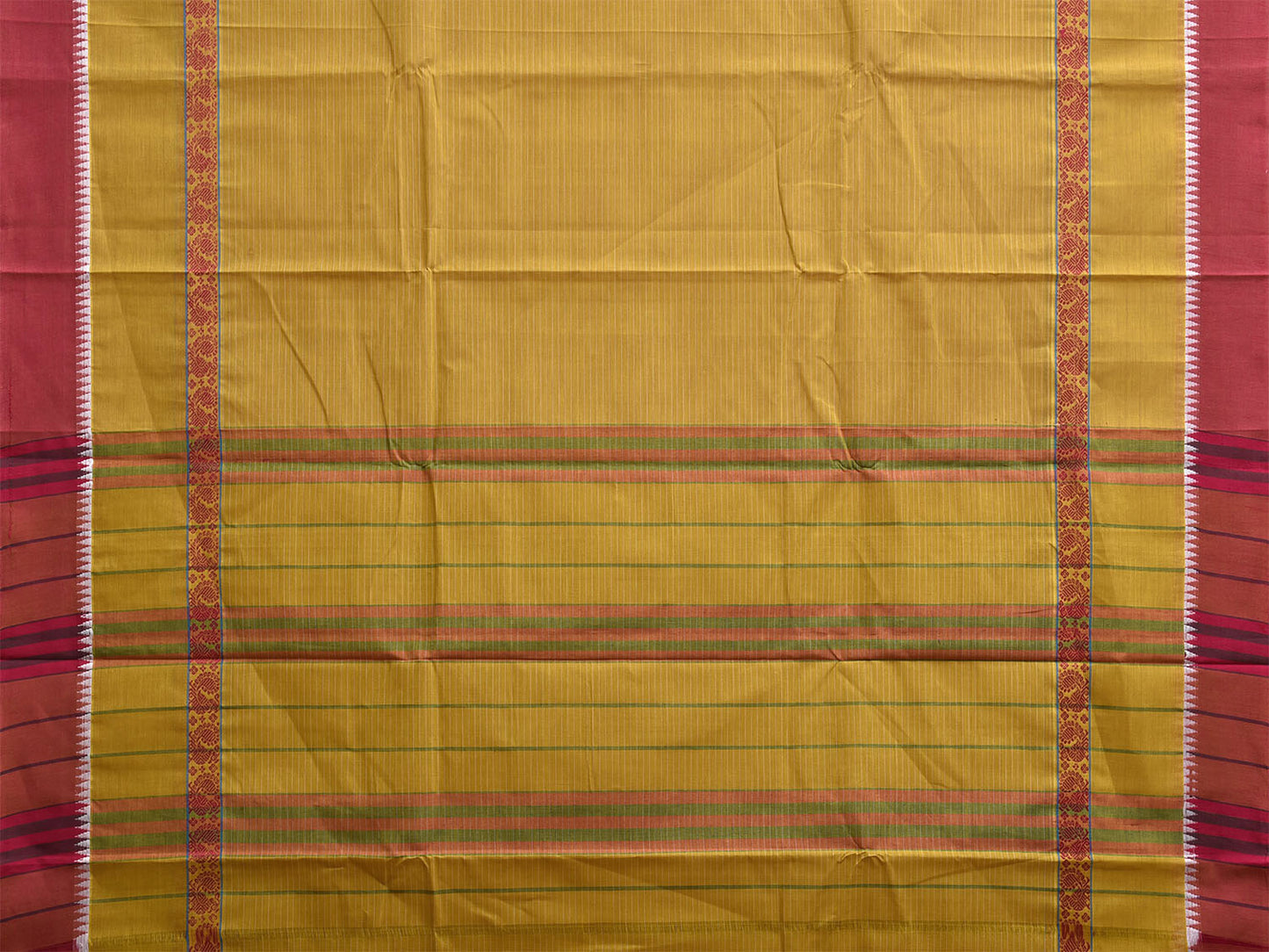 Olive and Red Narayanpet Cotton Saree with Strips and Big Border Design No Blouse np1208