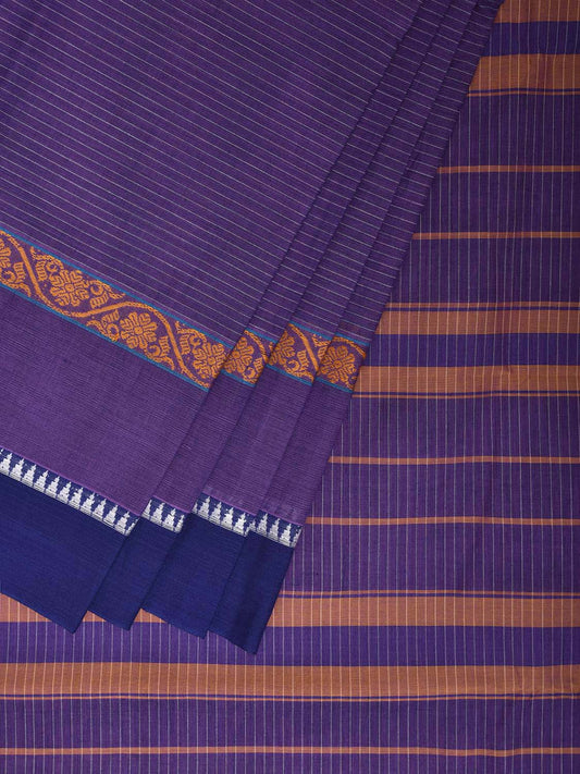 Purple and Dark Blue Narayanpet Cotton Saree with Strips and Big Border Design No Blouse np1210