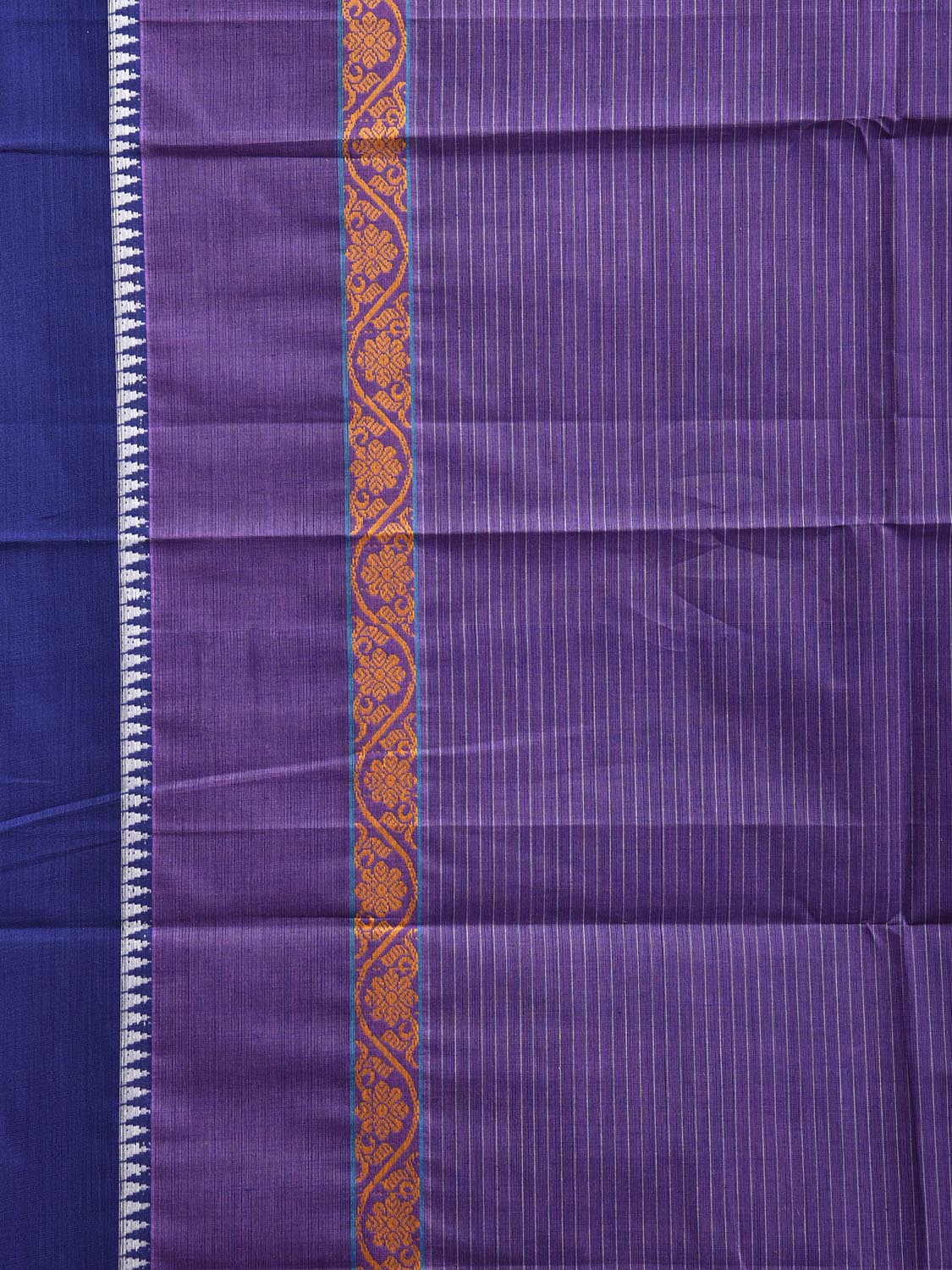 Purple and Dark Blue Narayanpet Cotton Saree with Strips and Big Border Design No Blouse np1210