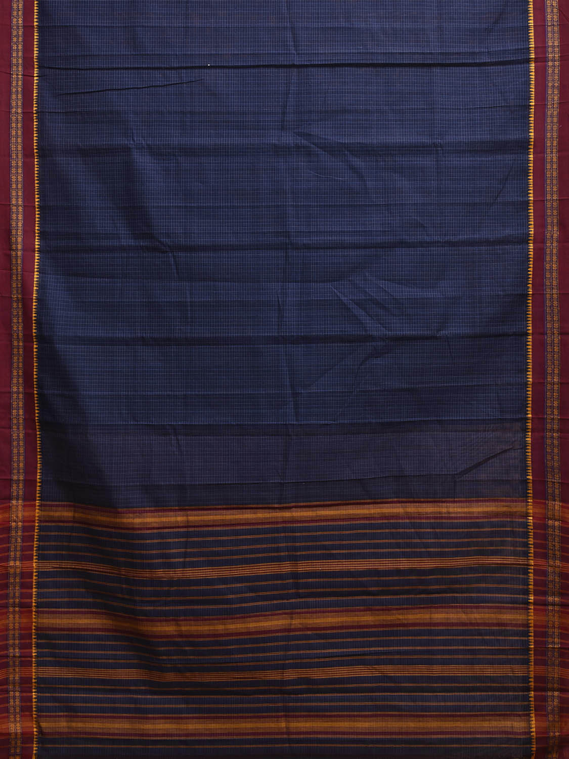 Navy and Dark Red Narayanpet Cotton Saree with Checks Design No Blouse np1211
