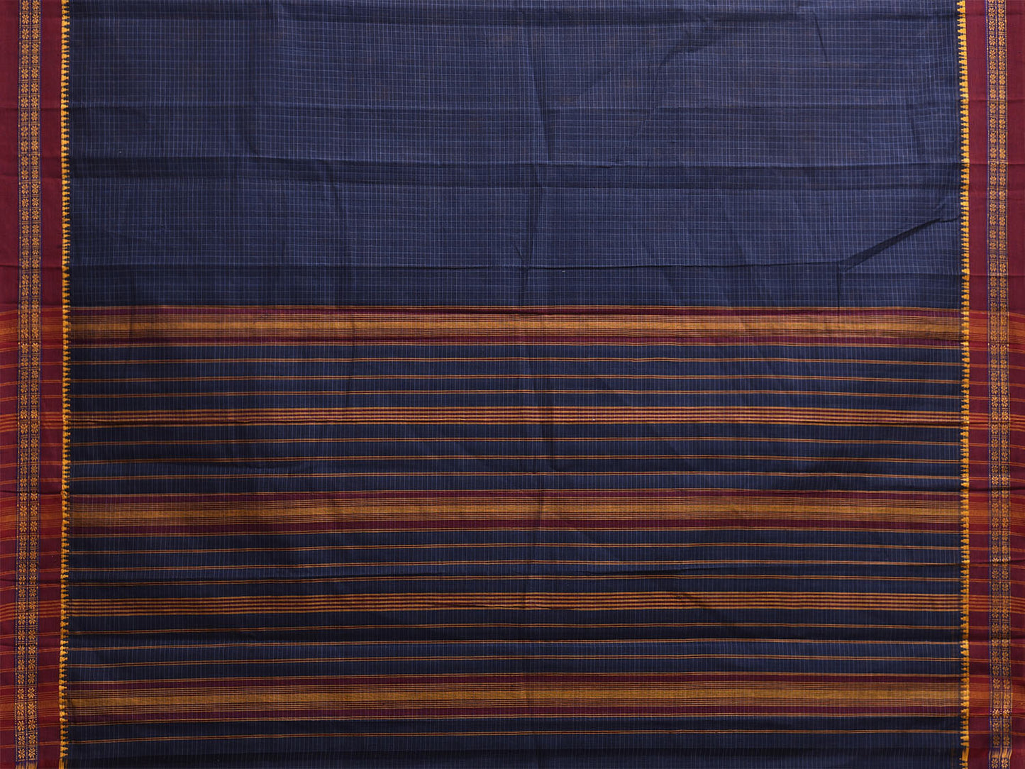 Navy and Dark Red Narayanpet Cotton Saree with Checks Design No Blouse np1211