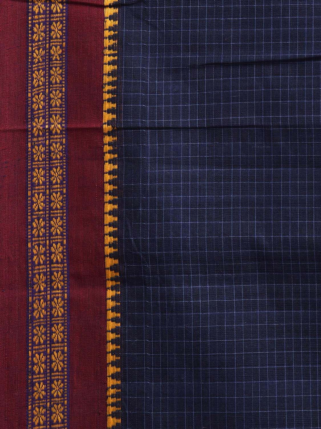 Navy and Dark Red Narayanpet Cotton Saree with Checks Design No Blouse np1211