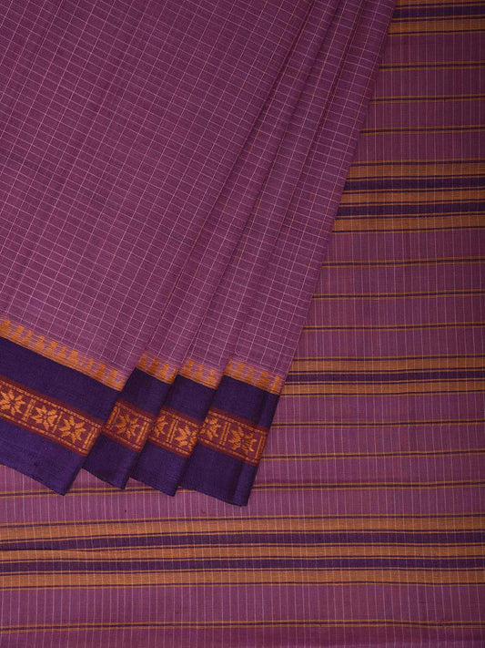 Pink and Dark Blue Narayanpet Cotton Saree with Checks Design No Blouse np1213