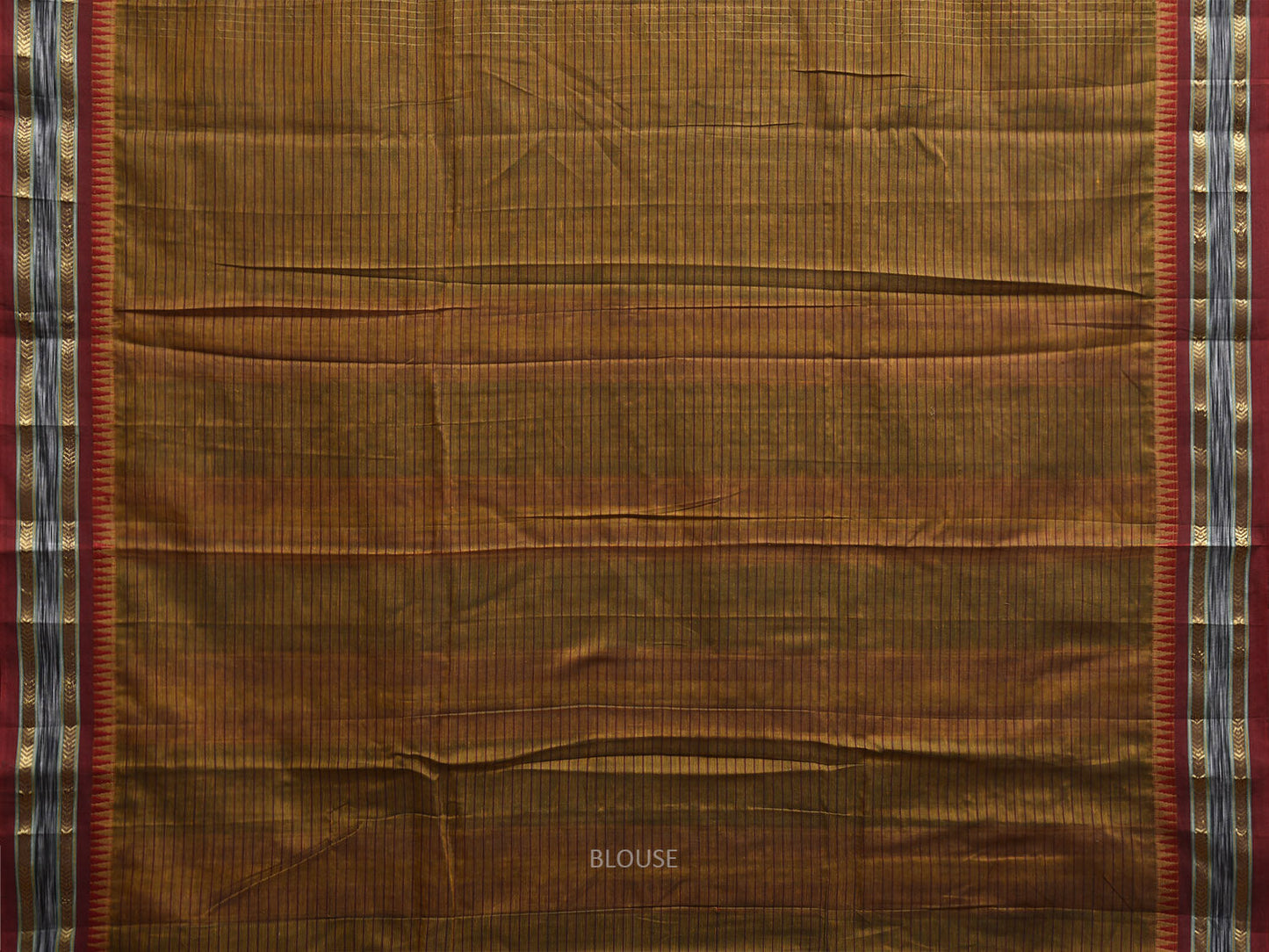 Olive and Red Narayanpet Cotton Saree with Checks and Strips Pallu Design np1214