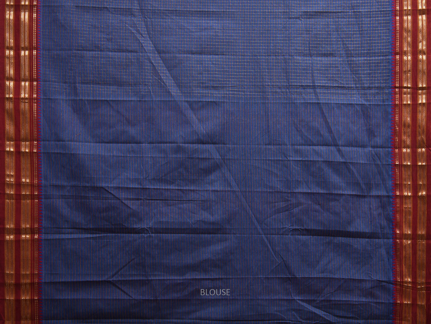 Blue and Red Narayanpet Cotton Saree with Checks and Strips Pallu Design np1215