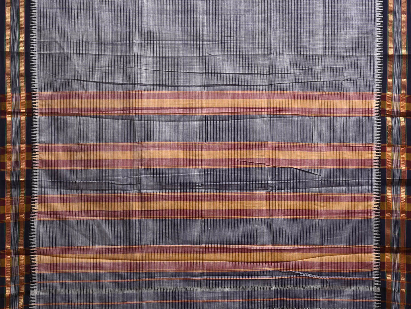 Grey and Black Narayanpet Cotton Saree with Checks and Strips Pallu Design np1216