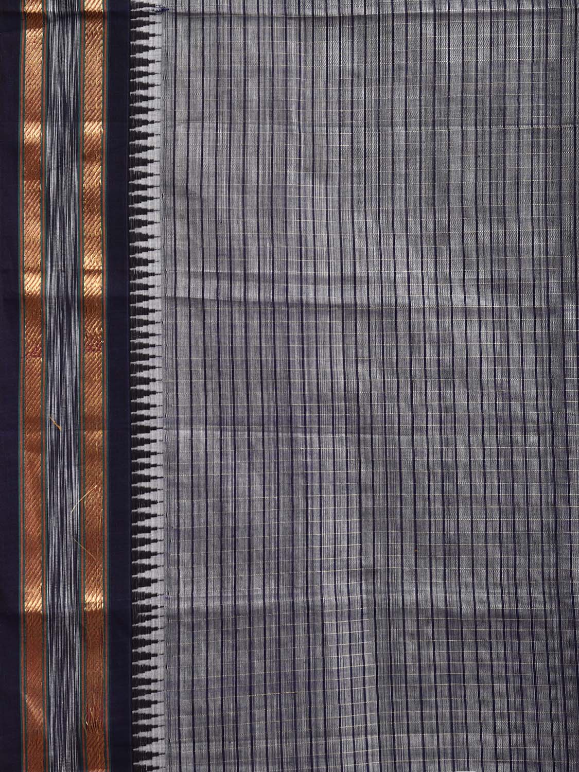 Grey and Black Narayanpet Cotton Saree with Checks and Strips Pallu Design np1216