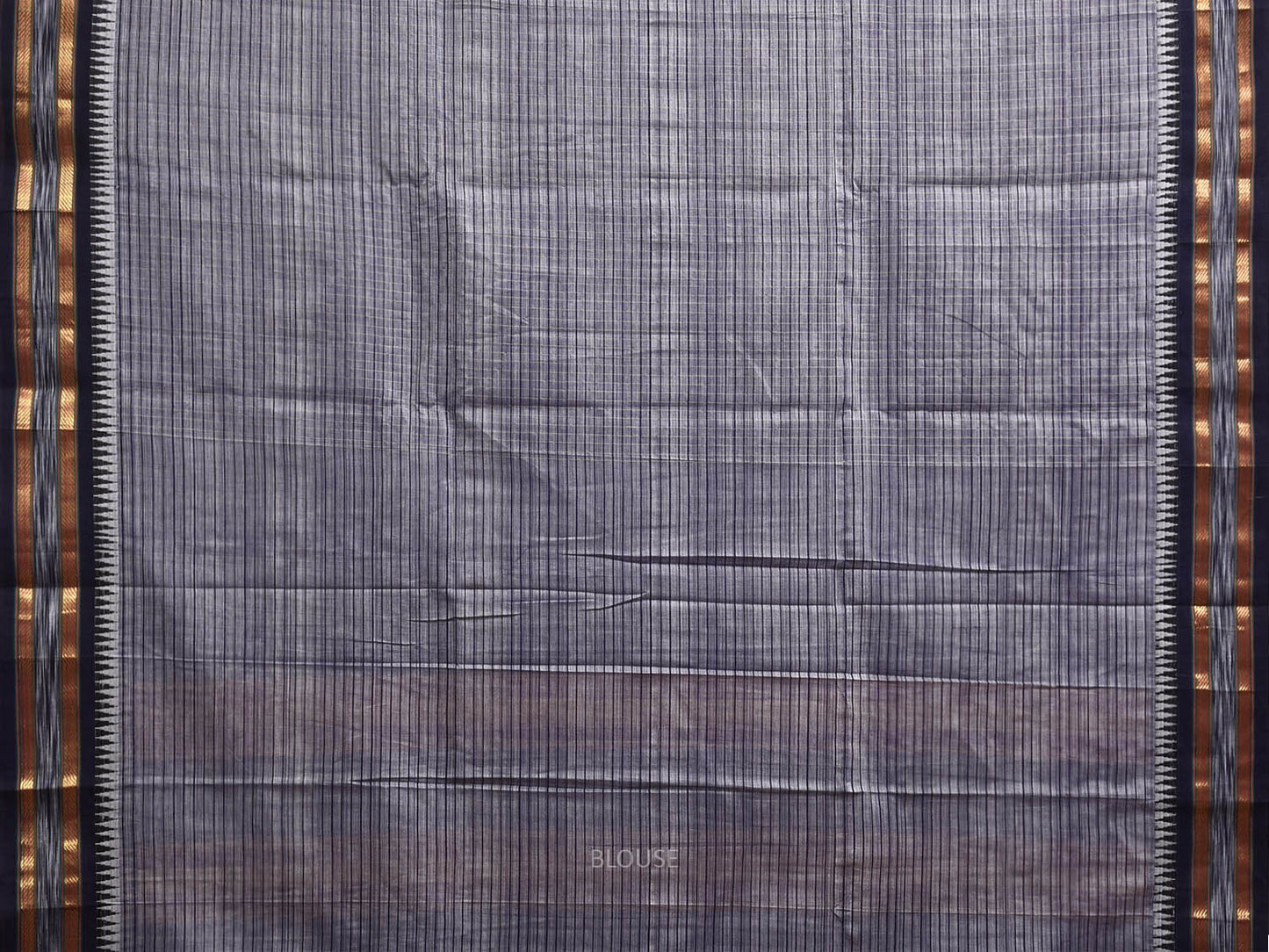 Grey and Black Narayanpet Cotton Saree with Checks and Strips Pallu Design np1216