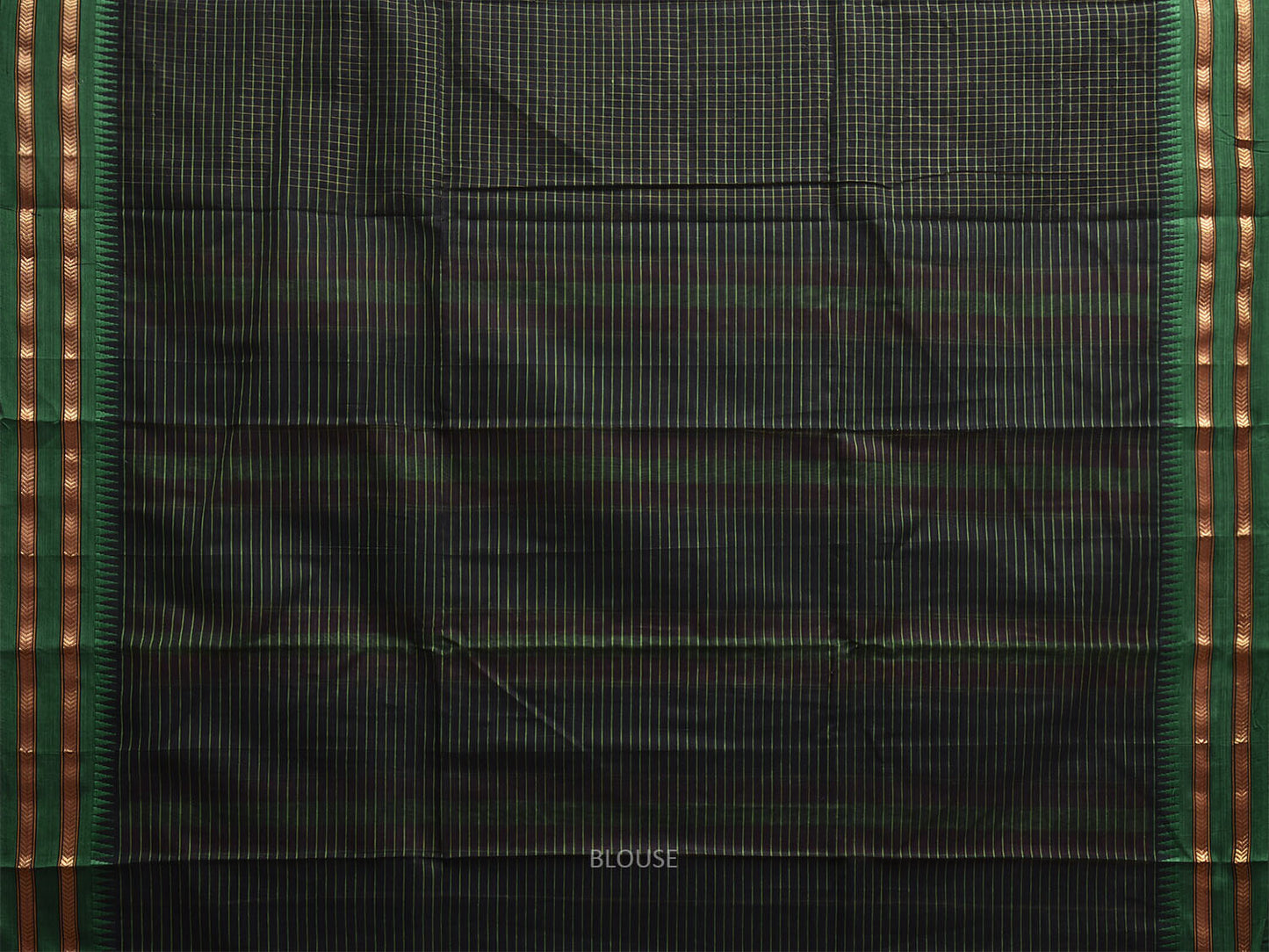 Black and Green Narayanpet Cotton Saree with Checks and Strips Pallu Design np1217