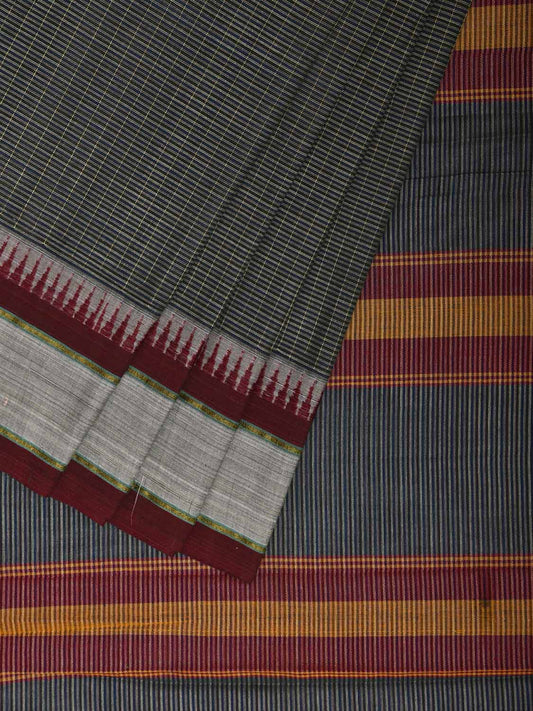 Grey and Red Narayanpet Cotton Saree with Strips Body and Pallu Design np1218