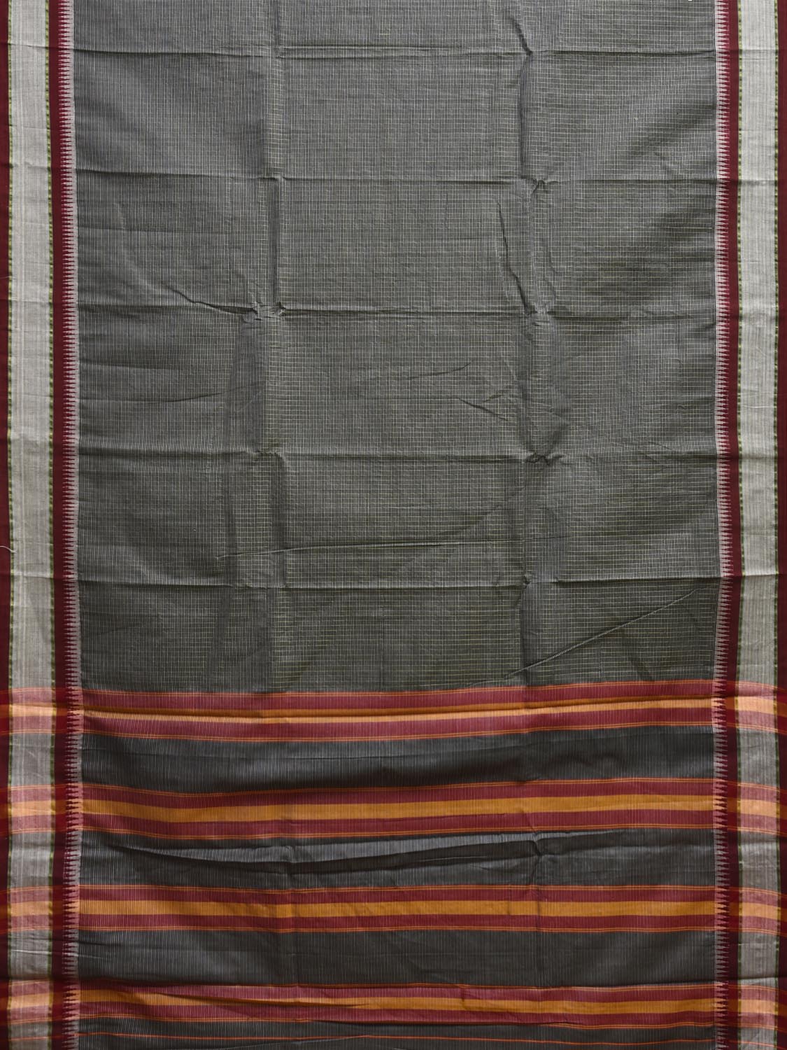 Grey and Red Narayanpet Cotton Saree with Strips Body and Pallu Design np1218