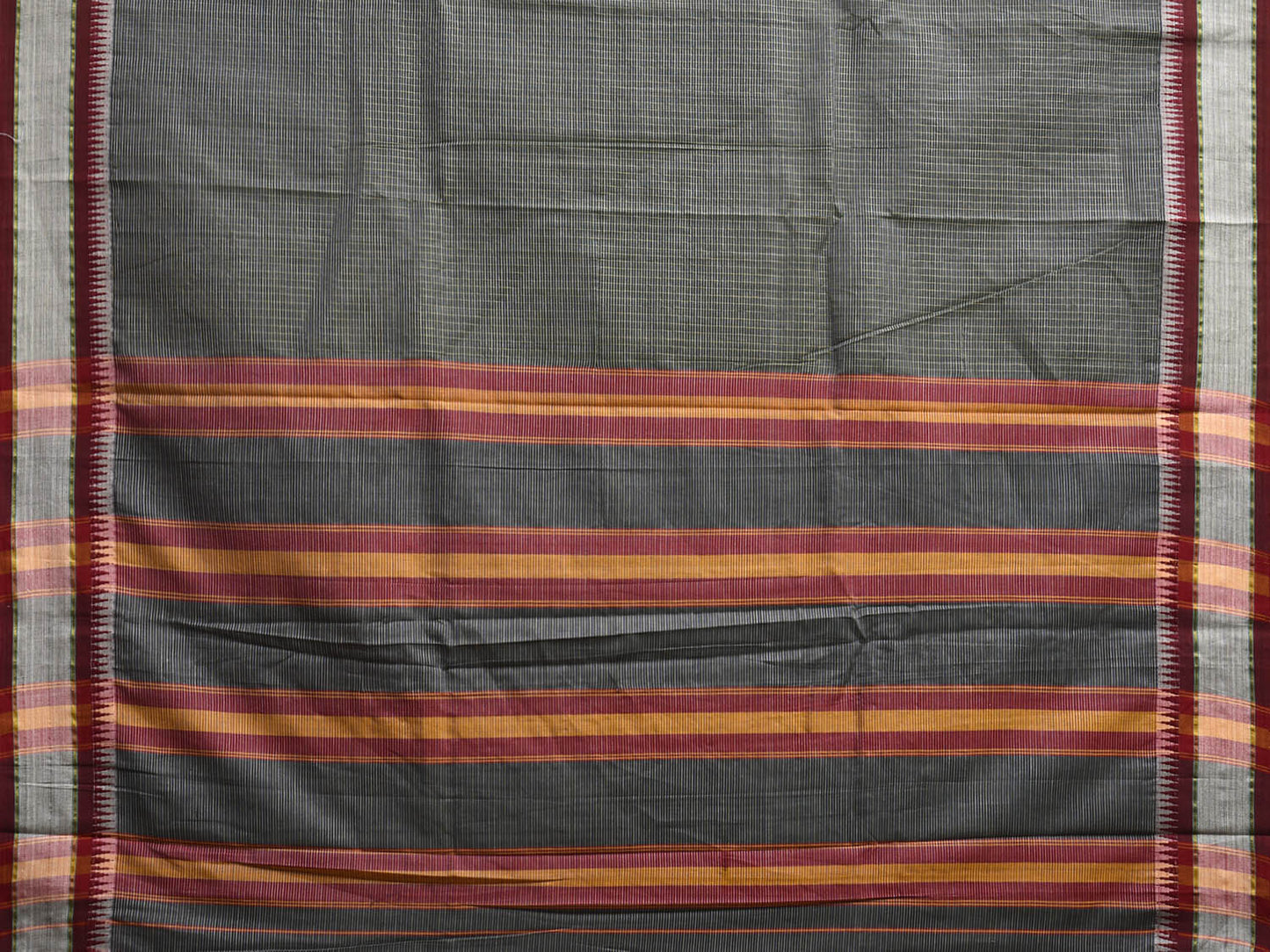 Grey and Red Narayanpet Cotton Saree with Strips Body and Pallu Design np1218