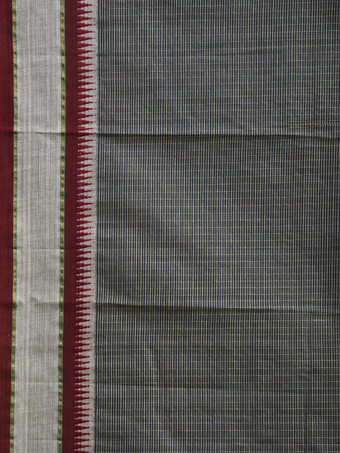 Grey and Red Narayanpet Cotton Saree with Strips Body and Pallu Design np1218