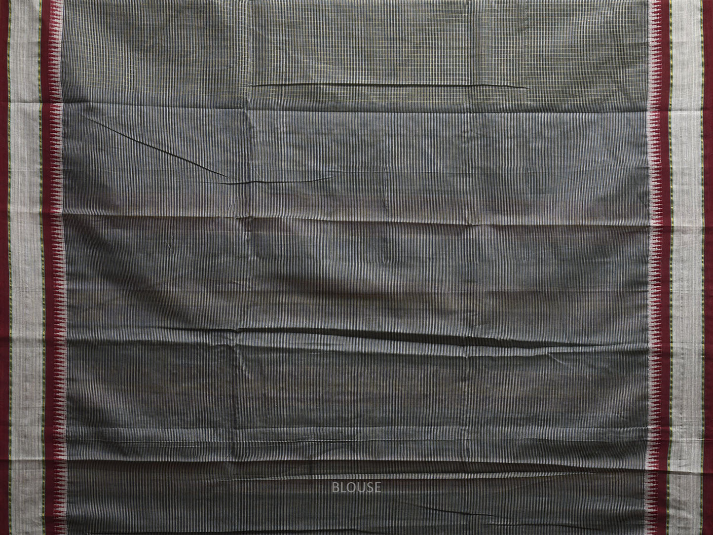 Grey and Red Narayanpet Cotton Saree with Strips Body and Pallu Design np1218