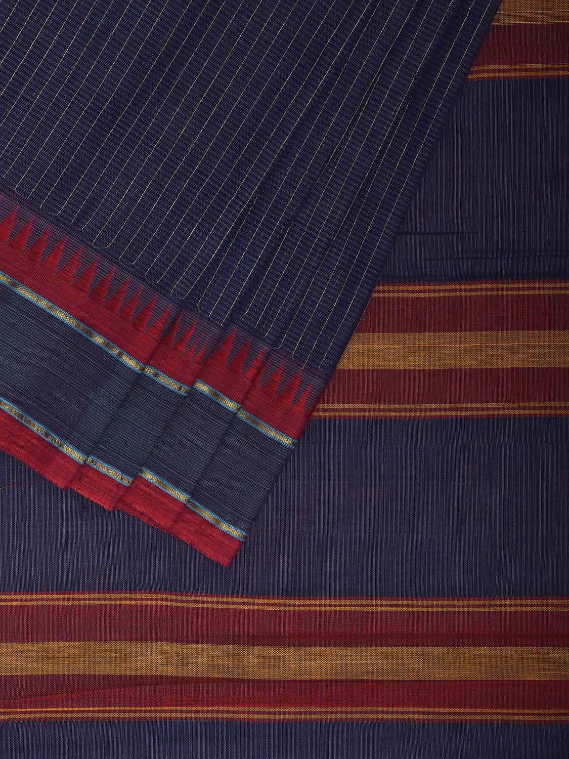 Blue and Red Narayanpet Cotton Saree with Strips Body and Pallu Design np1219