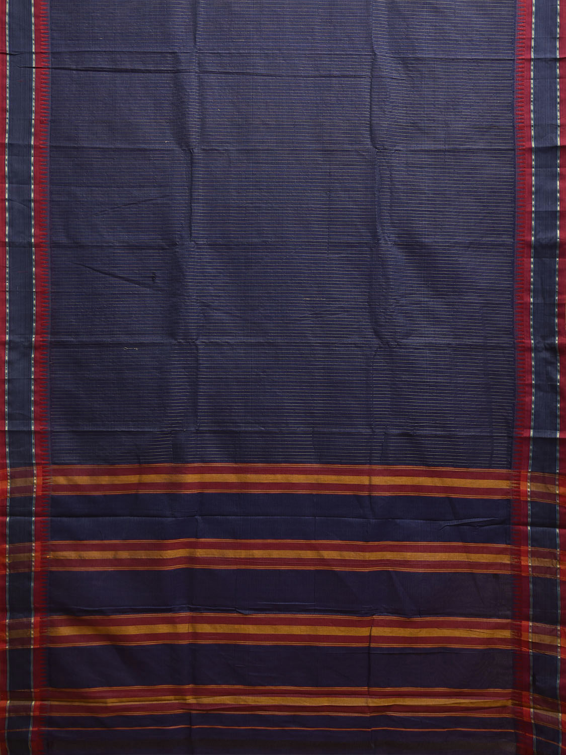 Blue and Red Narayanpet Cotton Saree with Strips Body and Pallu Design np1219