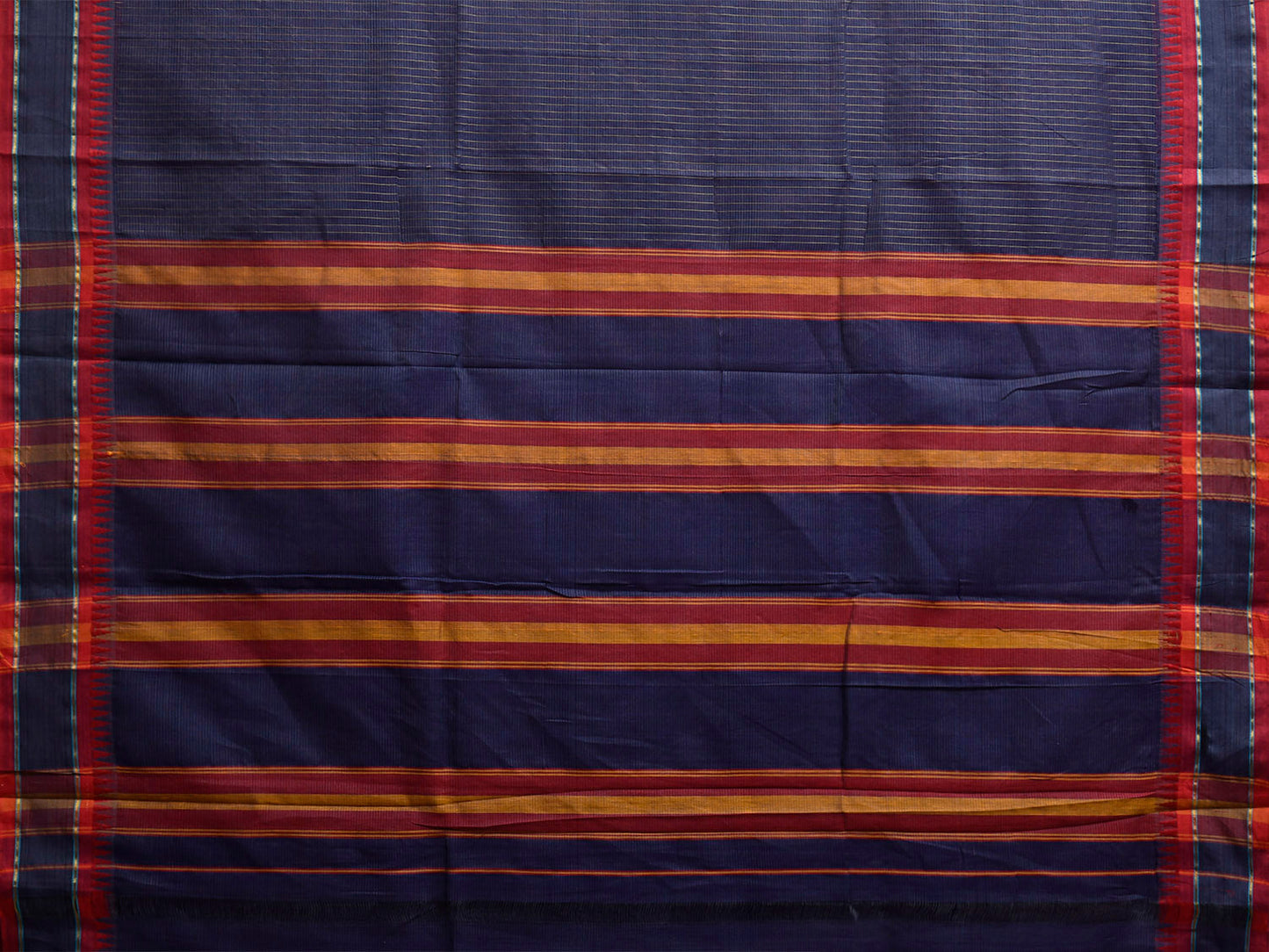 Blue and Red Narayanpet Cotton Saree with Strips Body and Pallu Design np1219