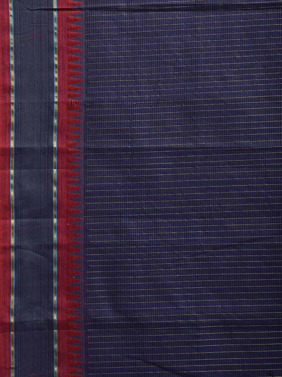 Blue and Red Narayanpet Cotton Saree with Strips Body and Pallu Design np1219
