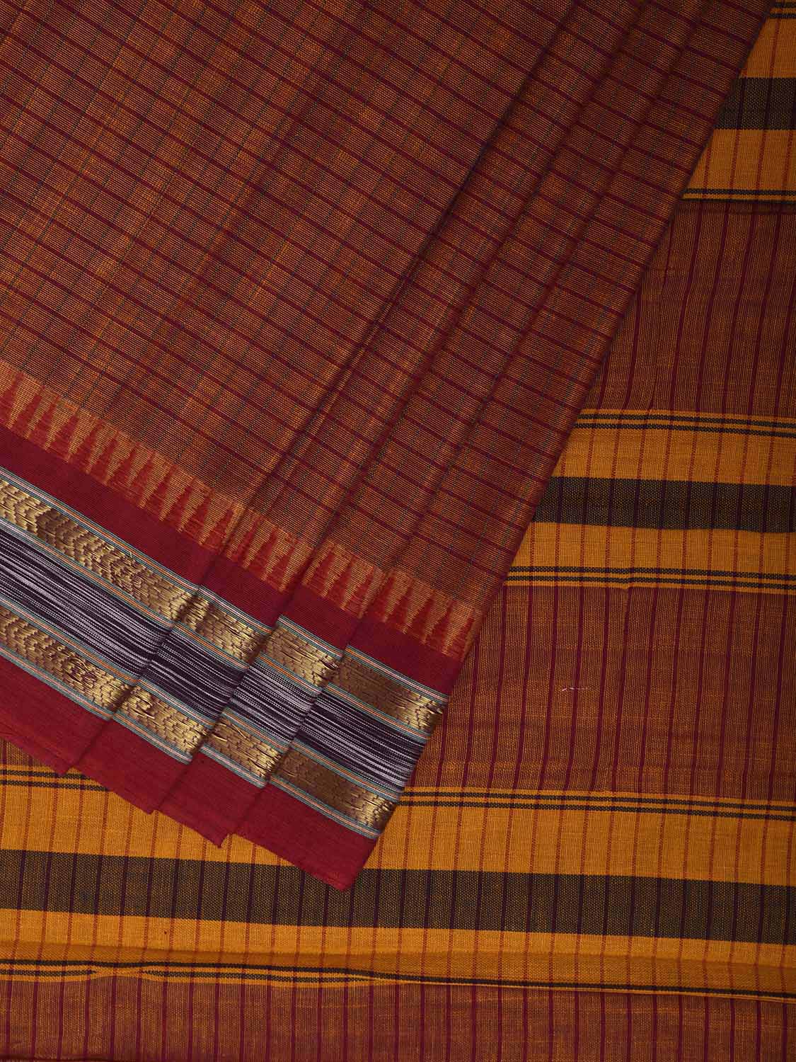 Rust and Red Narayanpet Cotton Saree with Strips Body and Pallu Design np1220