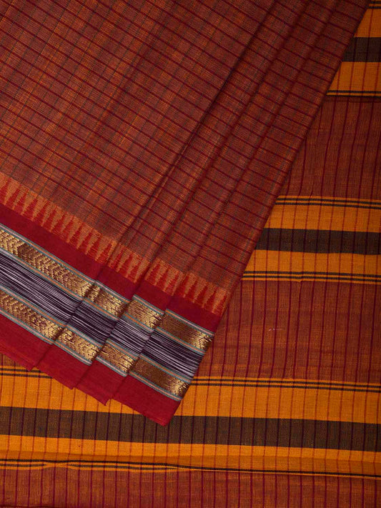 Rust and Red Narayanpet Cotton Saree with Strips Body and Pallu Design np1220
