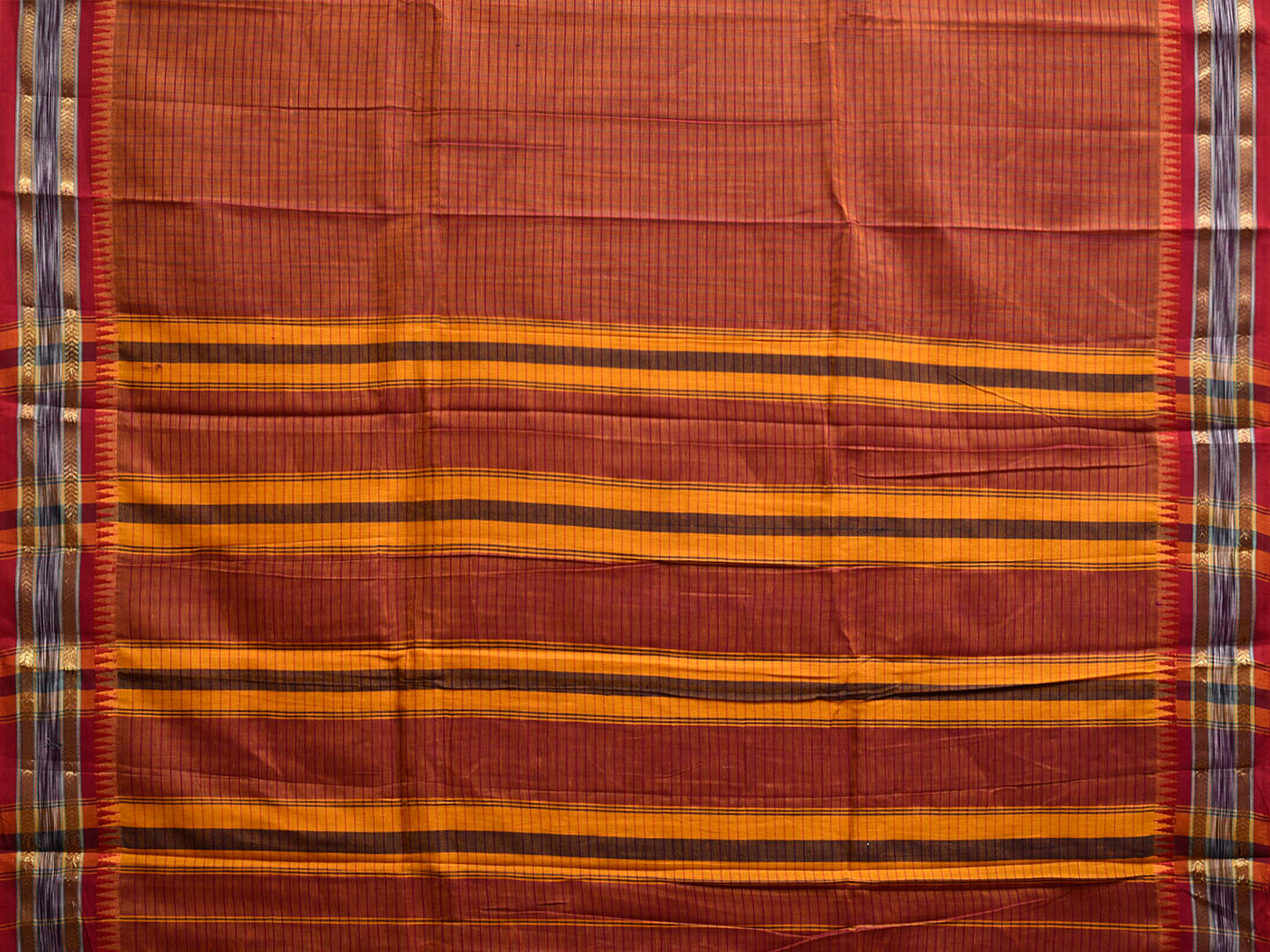 Rust and Red Narayanpet Cotton Saree with Strips Body and Pallu Design np1220