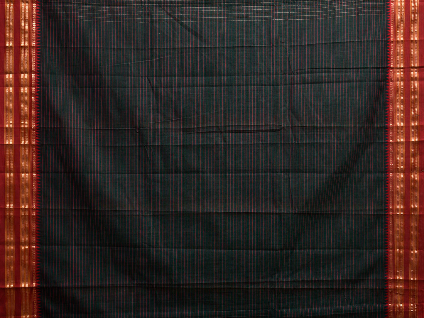 Black and Red Narayanpet Cotton Saree with Checks and Strips Pallu Design np1221