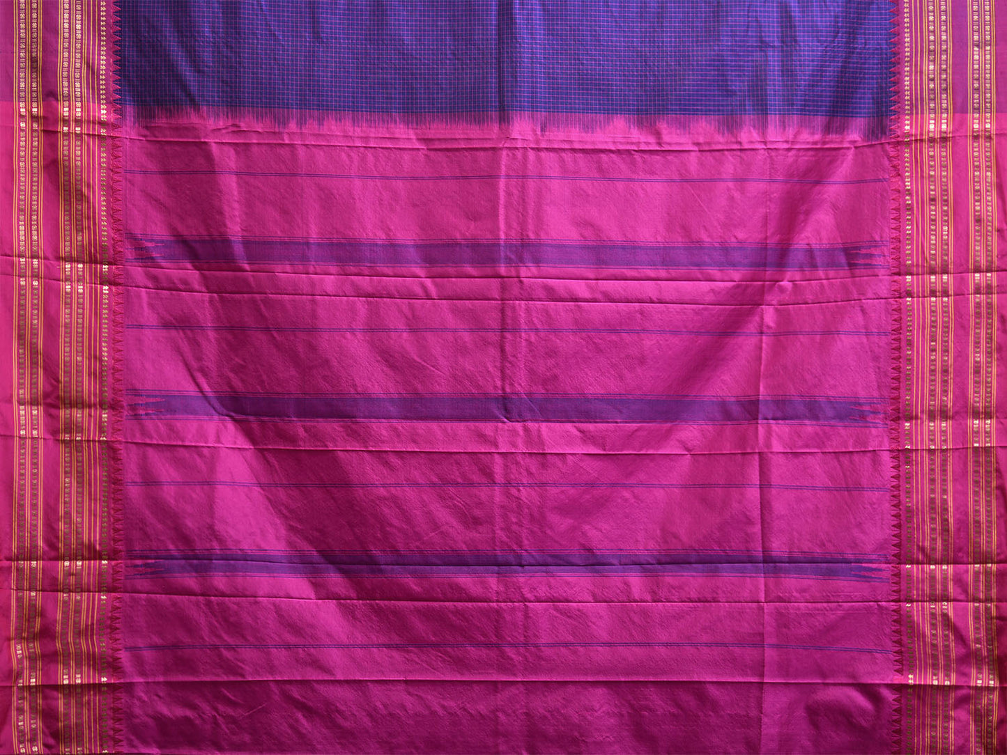 Dark Blue and Pink Narayanpet Silk Saree with Checks Design np1225
