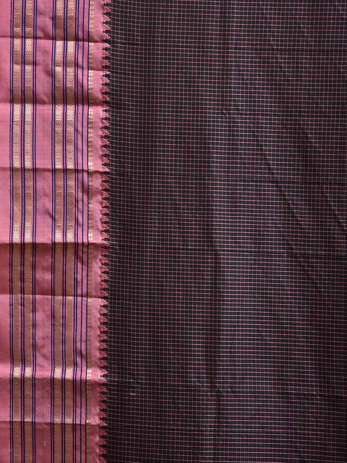 Black and Peach Narayanpet Silk Saree with Checks Design np1226