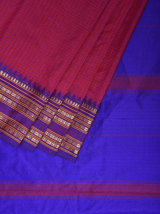 Pink and Blue Narayanpet Silk Saree with Checks Design np1227
