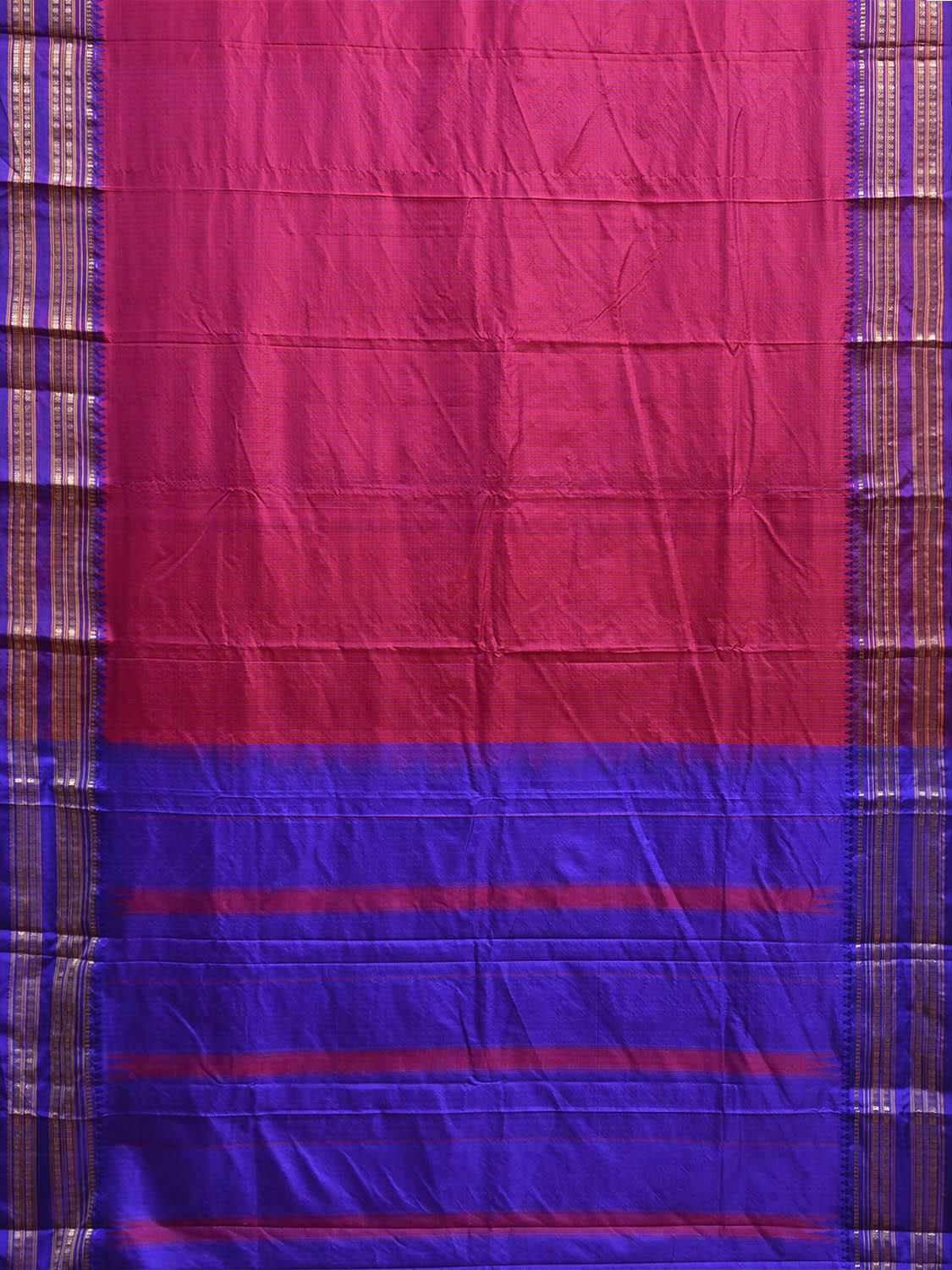 Pink and Blue Narayanpet Silk Saree with Checks Design np1227