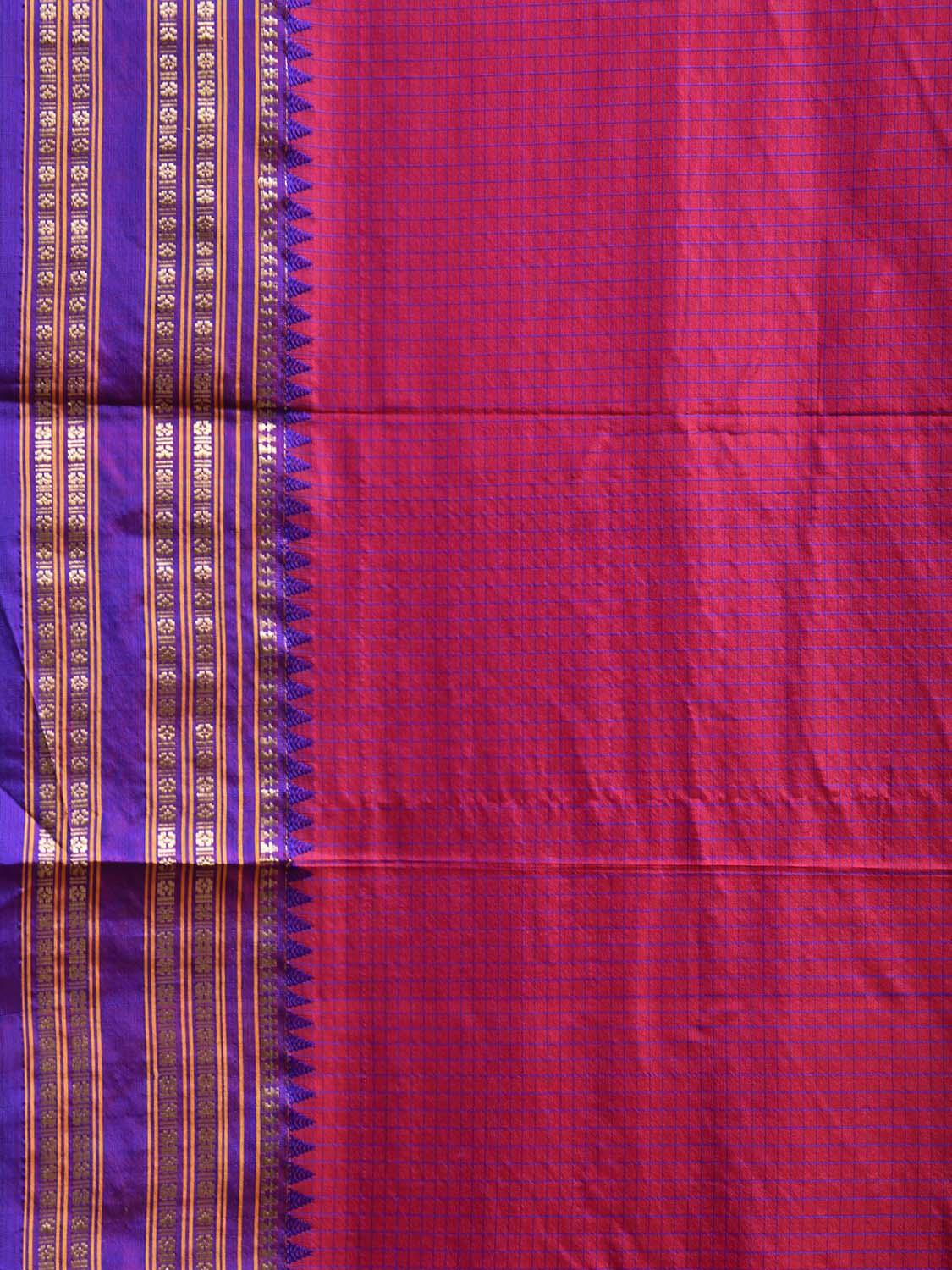 Pink and Blue Narayanpet Silk Saree with Checks Design np1227