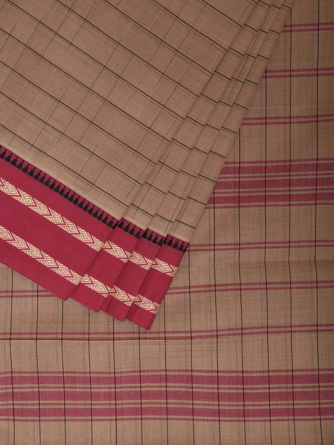 Cream and Pink Narayanpet Cotton Saree with Strips Body and Pallu Design No Blouse np1229