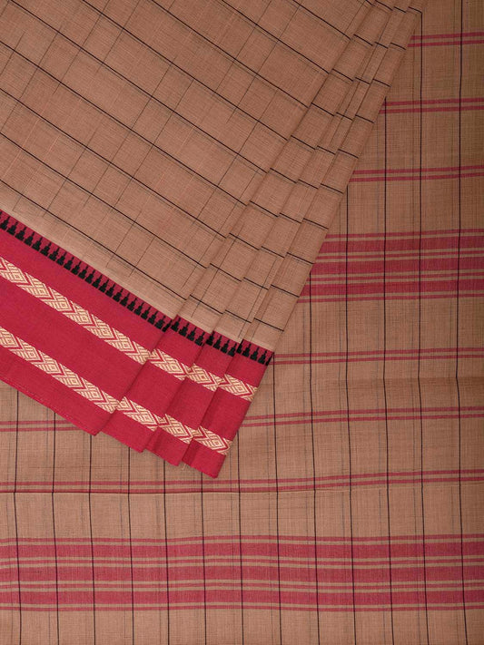 Cream and Pink Narayanpet Cotton Saree with Strips Body and Pallu Design No Blouse np1229