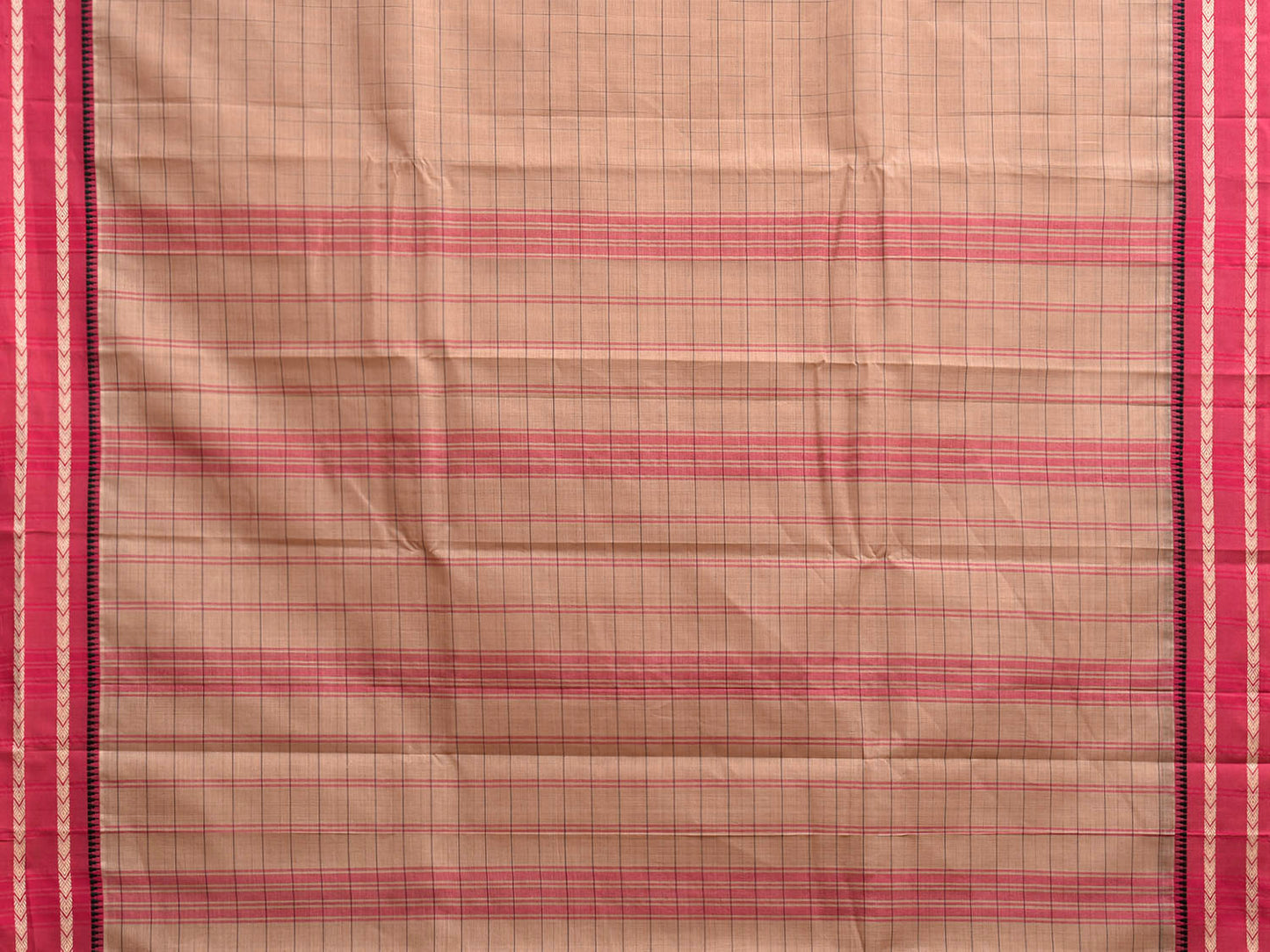 Cream and Pink Narayanpet Cotton Saree with Strips Body and Pallu Design No Blouse np1229