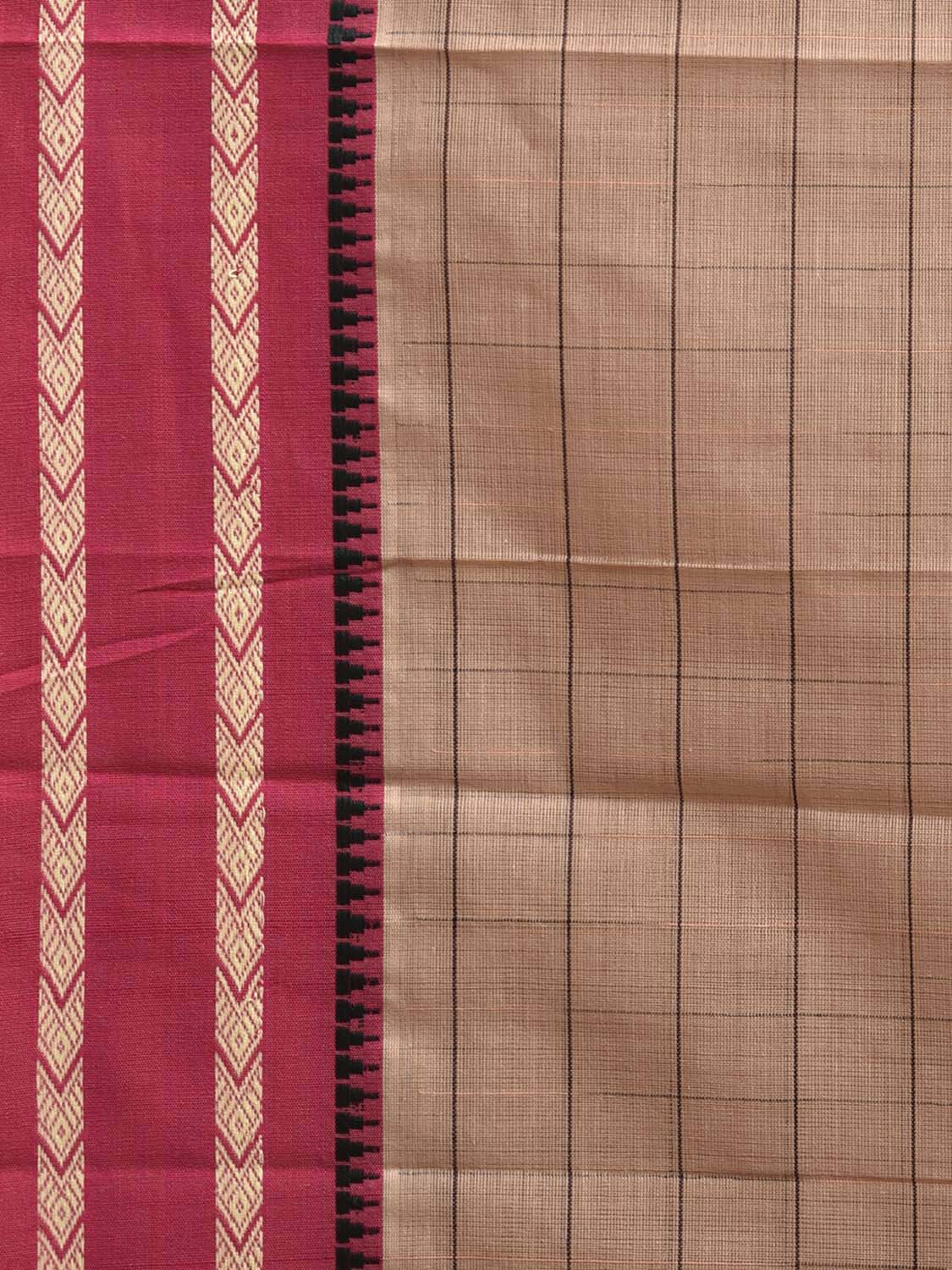 Cream and Pink Narayanpet Cotton Saree with Strips Body and Pallu Design No Blouse np1229