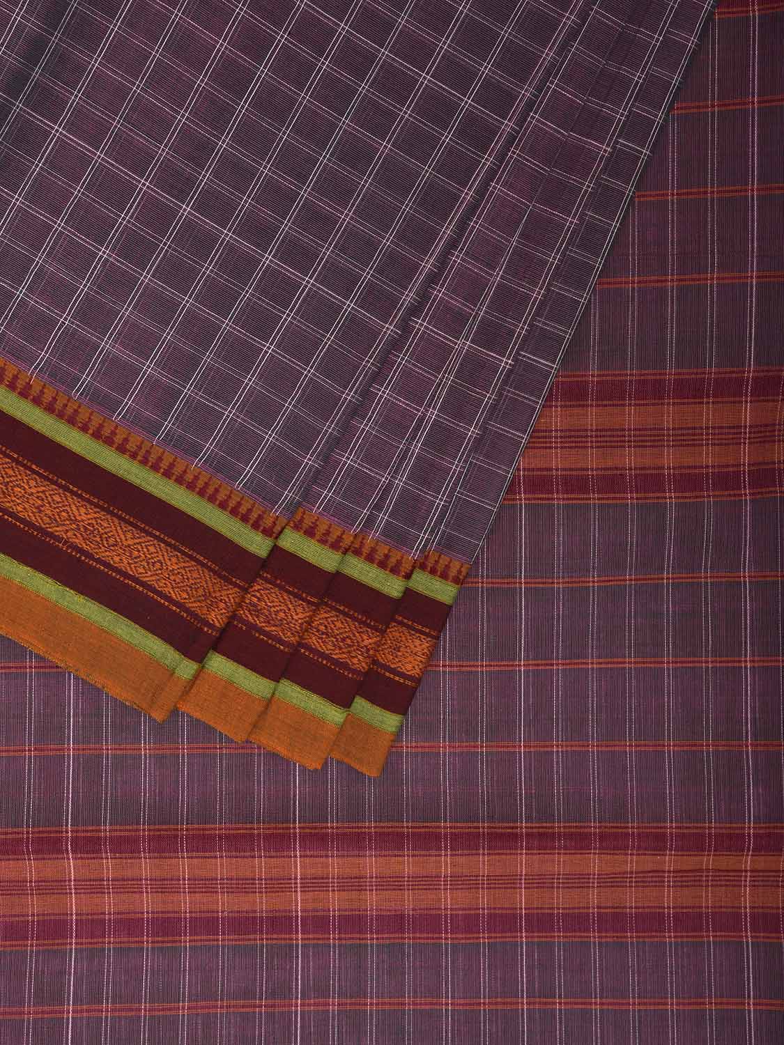 Lavender and Maroon Narayanpet Cotton Saree with Checks and Strips Pallu Design No Blouse np1230