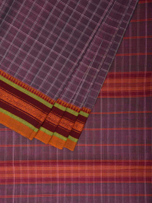 Lavender and Maroon Narayanpet Cotton Saree with Checks and Strips Pallu Design No Blouse np1230