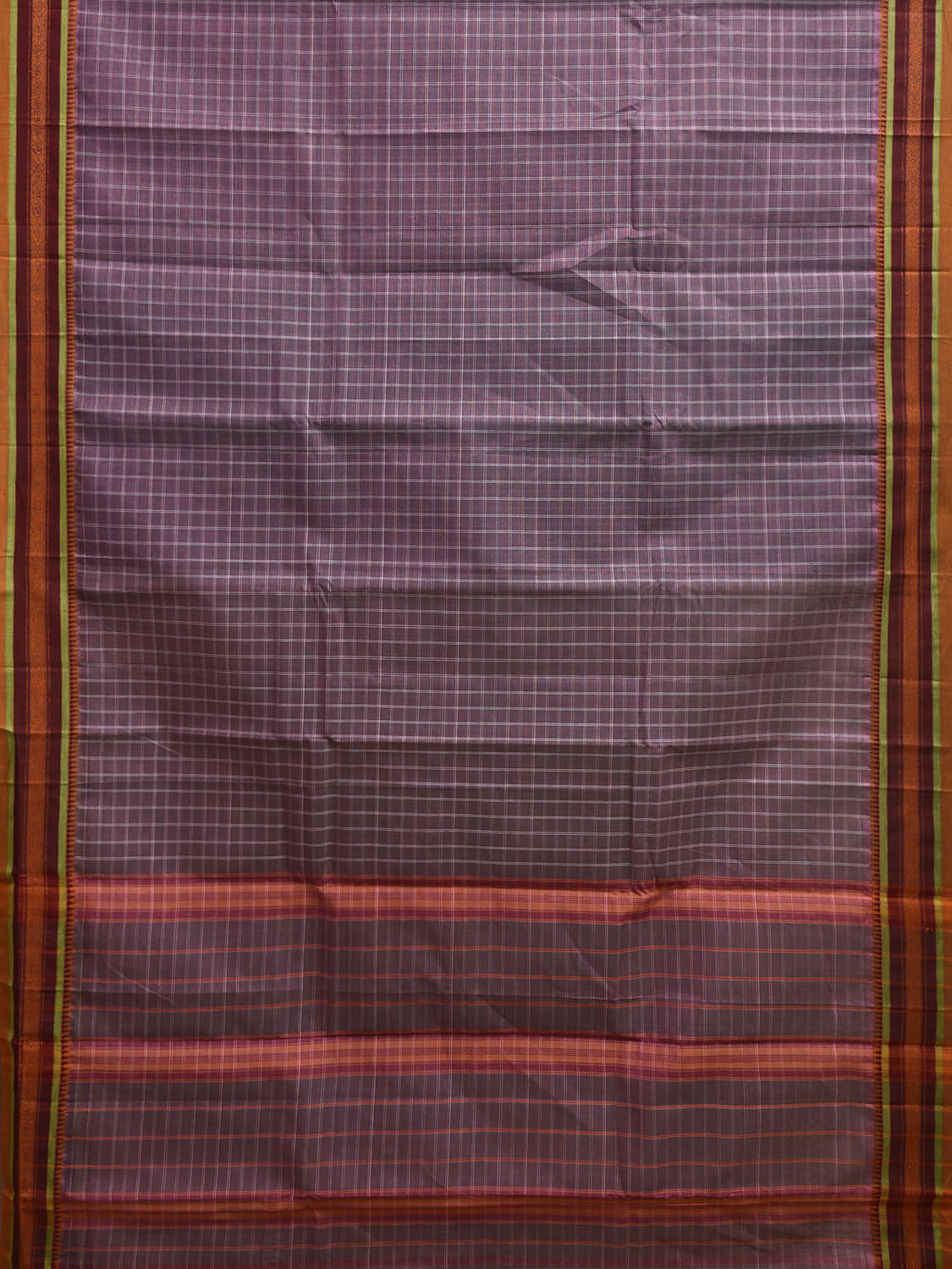 Lavender and Maroon Narayanpet Cotton Saree with Checks and Strips Pallu Design No Blouse np1230
