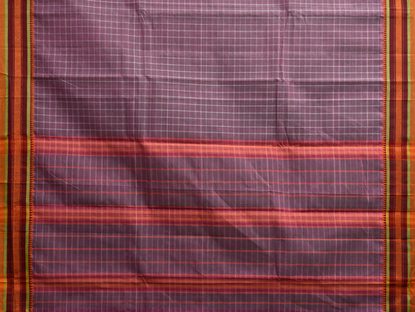 Lavender and Maroon Narayanpet Cotton Saree with Checks and Strips Pallu Design No Blouse np1230
