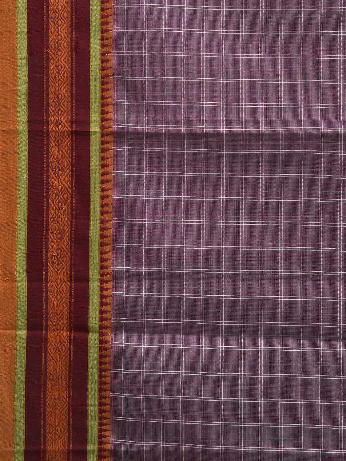 Lavender and Maroon Narayanpet Cotton Saree with Checks and Strips Pallu Design No Blouse np1230