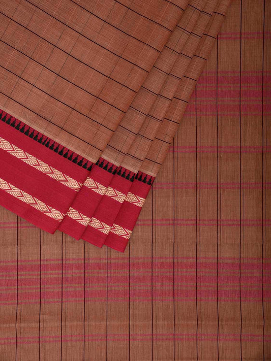 Fawn and Pink Narayanpet Cotton Saree with Strips Body and Pallu Design No Blouse np1232