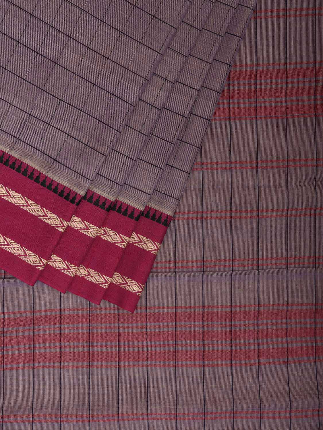 Light Grey and Pink Narayanpet Cotton Saree with Strips Body and Pallu Design No Blouse np1233