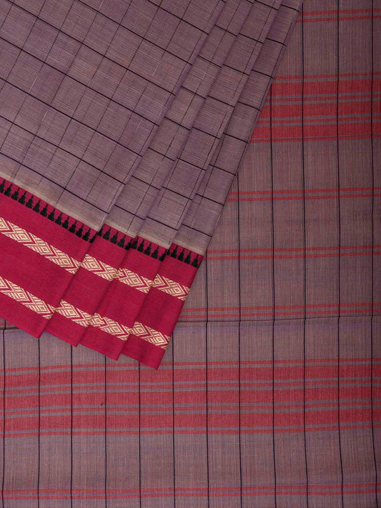 Light Grey and Pink Narayanpet Cotton Saree with Strips Body and Pallu Design No Blouse np1233