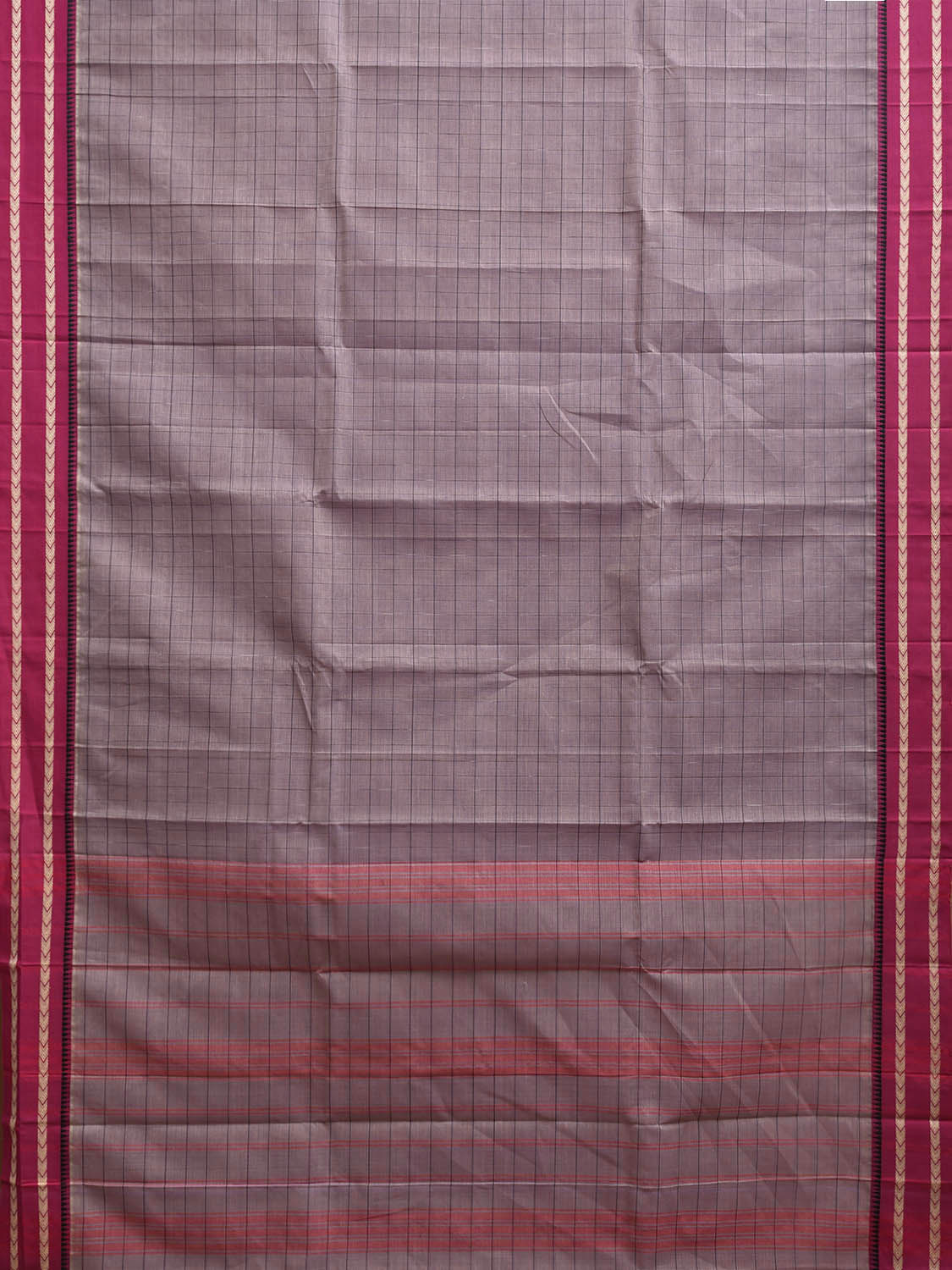 Light Grey and Pink Narayanpet Cotton Saree with Strips Body and Pallu Design No Blouse np1233