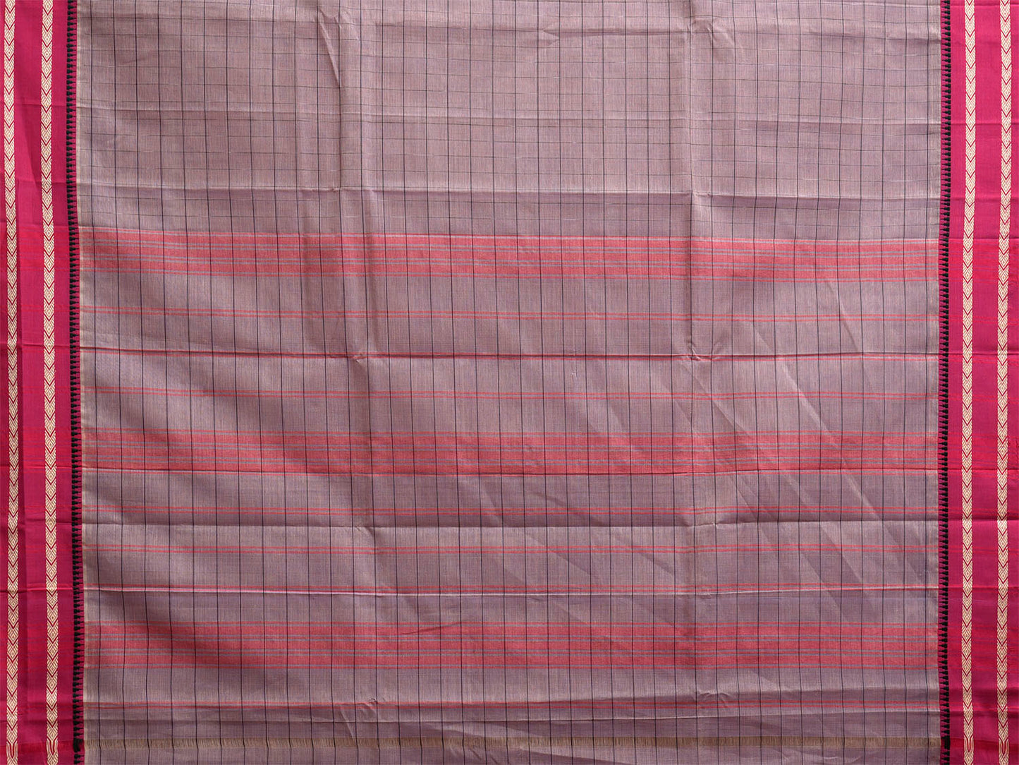 Light Grey and Pink Narayanpet Cotton Saree with Strips Body and Pallu Design No Blouse np1233