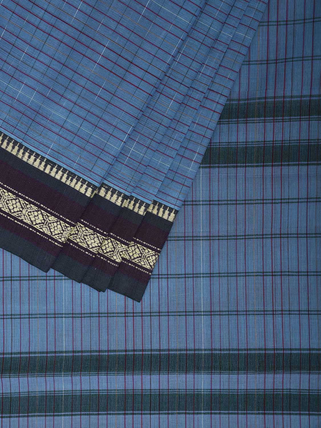 Blue and Black Narayanpet Cotton Saree with Strips Body and Pallu Design No Blouse np1234