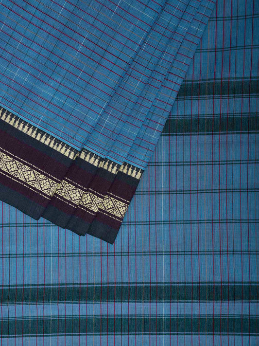 Blue and Black Narayanpet Cotton Saree with Strips Body and Pallu Design No Blouse np1234