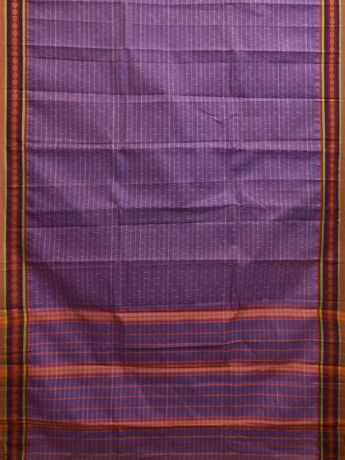 Lavender and Maroon Narayanpet Cotton Saree with Checks and Strips Pallu Design No Blouse np1236