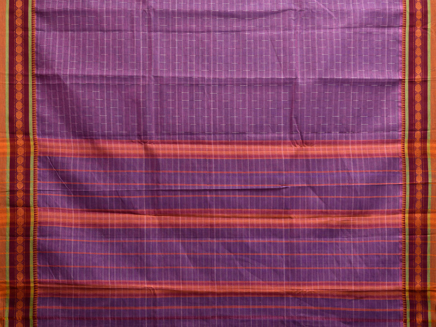 Lavender and Maroon Narayanpet Cotton Saree with Checks and Strips Pallu Design No Blouse np1236